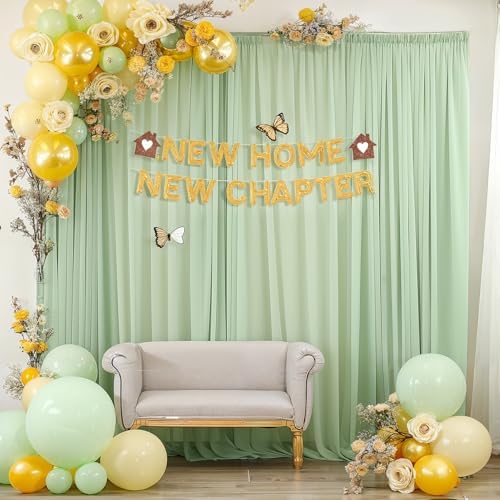 20ft x 10ft Sage Green Backdrop Curtains, Wrinkle-Free Sheer Chiffon Fabric Backdrop Drapes for Wedding Arch, alternate view