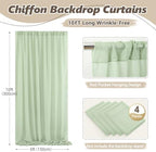20ft x 10ft Sage Green Backdrop Curtains, Wrinkle-Free Sheer Chiffon Fabric Backdrop Drapes for Wedding Arch, alternate view
