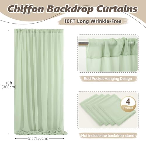 20ft x 10ft Sage Green Backdrop Curtains, Wrinkle-Free Sheer Chiffon Fabric Backdrop Drapes for Wedding Arch, alternate view