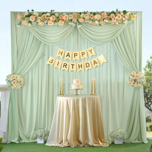 20ft x 10ft Sage Green Backdrop Curtains, Wrinkle-Free Sheer Chiffon Fabric Backdrop Drapes for Wedding Arch, alternate view