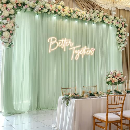 20ft x 10ft Sage Green Backdrop Curtains, Wrinkle-Free Sheer Chiffon Fabric Backdrop Drapes for Wedding Arch, alternate view