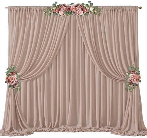 20ft x 10ft Taupe Backdrop Curtain Drapes, Wrinkle-Free Sheer Chiffon Fabric Photo Backdrop Panels for Wedding