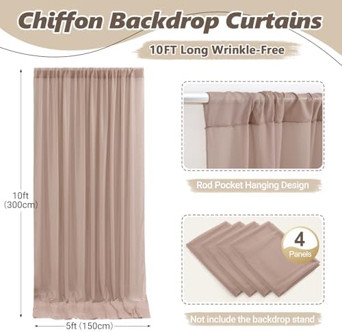 20ft x 10ft Taupe Backdrop Curtain Drapes, Wrinkle-Free Sheer Chiffon Fabric Photo Backdrop Panels for Wedding, alternate