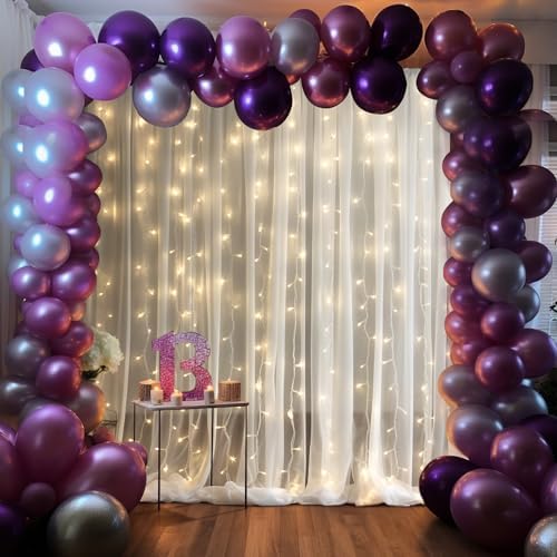 20ft x 10ft White Backdrop Curtain with Lights String for Parties, Sheer Tulle Wedding Photo Backdrops Drapes, alternate view