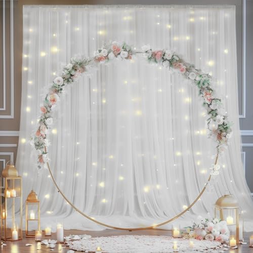20ft x 10ft White Backdrop Curtain with Lights String for Parties, Sheer Tulle Wedding Photo Backdrops Drapes, alternate view
