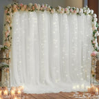 20ft x 10ft White Backdrop Curtain with Lights String for Parties, Sheer Tulle Wedding Photo Backdrops Drapes, alternate view