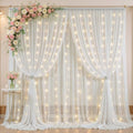 20ft x 10ft White Chiffon Backdrop Curtain with Lights String for Parties,4 Panels Sheer Tulle Curtain Wedding