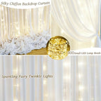 20ft x 10ft White Chiffon Backdrop Curtain with Lights String for Parties,4 Panels Sheer Tulle Curtain Wedding, alternate