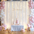 20ft x 10ft White Chiffon Backdrop Curtain with Lights String for Parties,4 Panels Sheer Tulle Curtain Wedding, alternate