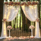 20ft x 10ft White Chiffon Backdrop Curtain with Lights String for Parties,4 Panels Sheer Tulle Curtain Wedding, alternate