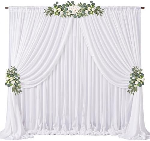 20ft x 10ft White Chiffon Backdrop Curtains, Wrinkle-Free Sheer Chiffon Fabric Photo Curtain Drapes for Wedding