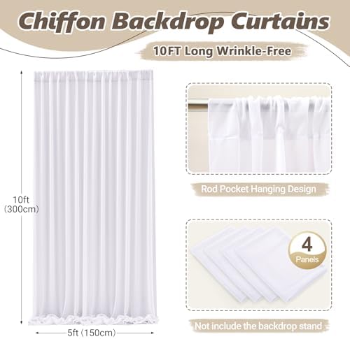 20ft x 10ft White Chiffon Backdrop Curtains, Wrinkle-Free Sheer Chiffon Fabric Photo Curtain Drapes for Wedding, alternate