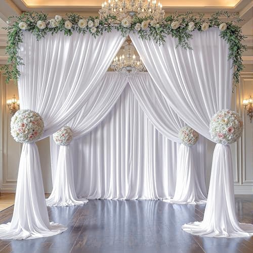 20ft x 10ft White Chiffon Backdrop Curtains, Wrinkle-Free Sheer Chiffon Fabric Photo Curtain Drapes for Wedding, alternate