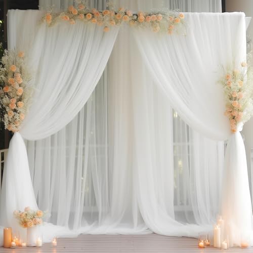 20ft X 10ft White Tulle Backdrop Curtain for Parites, Sheer Backdrop Curtains Fabric Drapes for Wedding Ceremony