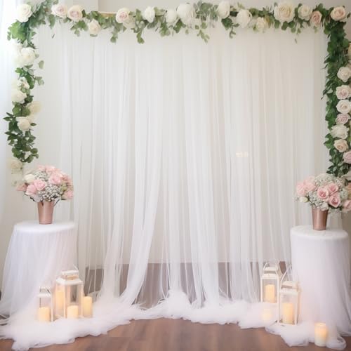 20ft X 10ft White Tulle Backdrop Curtain for Parites, Sheer Backdrop Curtains Fabric Drapes for Wedding Ceremony, alternate