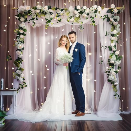 20ft X 10ft White Tulle Backdrop Curtain for Parites, Sheer Backdrop Curtains Fabric Drapes for Wedding Ceremony, alternate