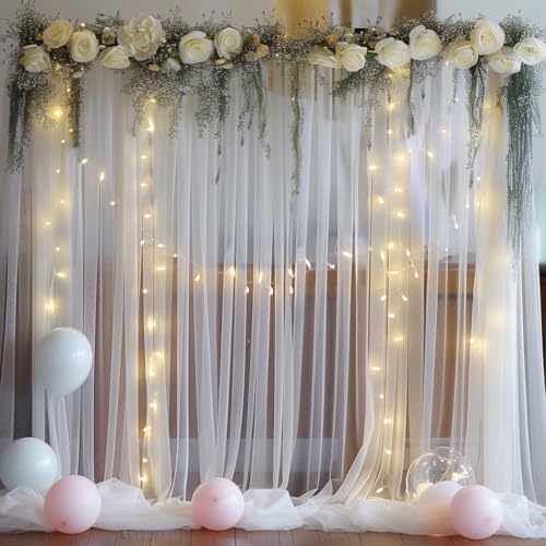 20ft X 10ft White Tulle Backdrop Curtain for Parites, Sheer Backdrop Curtains Fabric Drapes for Wedding Ceremony, alternate
