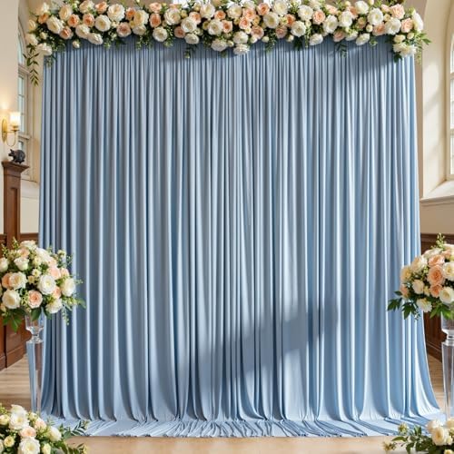 20ft x 10ft Wrinkle Free Dusty Blue Backdrop Curtain for Parties, 4 Panels 5x10ft Silky Polyester Backdrop