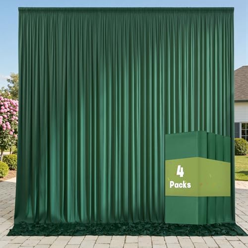 20ft x 10ft Wrinkle Free Hunter Green Backdrop Curtains for Parties, 4 Panels 5x10ft Polyester Green Photo
