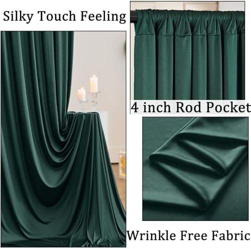 20ft x 10ft Wrinkle Free Hunter Green Backdrop Curtains for Parties, 4 Panels 5x10ft Polyester Green Photo, alternate view 2