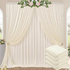 20ft x 10ft Wrinkle Free Ivory Backdrop Curtains for Parties, 4 Panels 5x10ft Photo Backdrop Drapes for Wedding
