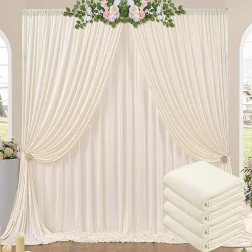 20ft x 10ft Wrinkle Free Ivory Backdrop Curtains for Parties, 4 Panels 5x10ft Photo Backdrop Drapes for Wedding