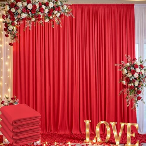20ft x 10ft Wrinkle Free Red Backdrop Curtain for Parties, 4 Panels 5×10ft Silky Polyester Red Photo Backdrop
