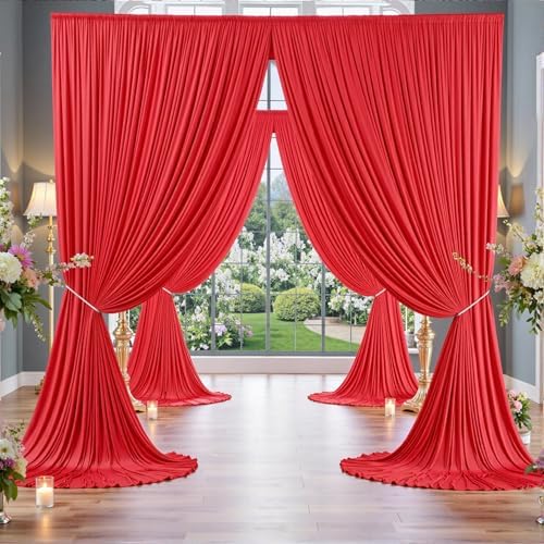 20ft x 10ft Wrinkle Free Red Backdrop Curtain for Parties, 4 Panels 5×10ft Silky Polyester Red Photo Backdrop, alternate view