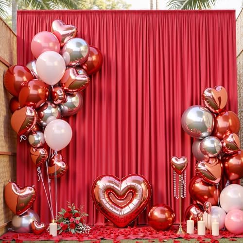 20ft x 10ft Wrinkle Free Red Backdrop Curtain for Parties, 4 Panels 5×10ft Silky Polyester Red Photo Backdrop, alternate view