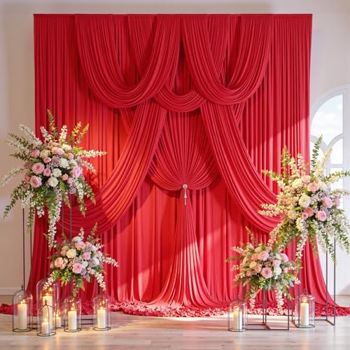 20ft x 10ft Wrinkle Free Red Backdrop Curtain for Parties, 4 Panels 5×10ft Silky Polyester Red Photo Backdrop, alternate view