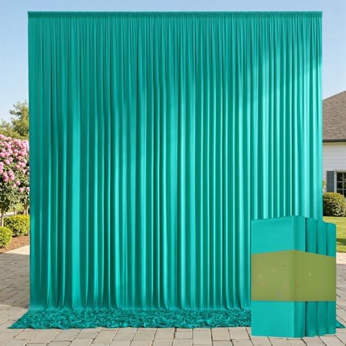 20ft x 10ft Wrinkle Free Turquoise Backdrop Curtains for Parties, Polyester Photo Backdrop Drapes 2 Panels