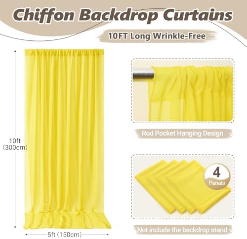 20ft x 10ft Yellow Backdrop Curtain Drapes, Wrinkle-Free Sheer Chiffon Fabric Photo Backgroud Panels for Wedding, alternate