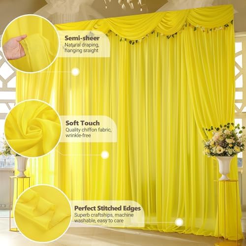 20ft x 10ft Yellow Backdrop Curtain Drapes, Wrinkle-Free Sheer Chiffon Fabric Photo Backgroud Panels for Wedding, alternate