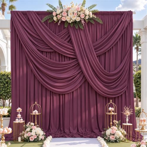 20ft x 12ft Burgundy Wrinkle-Free Backdrop Curtain for Wedding Parties, Thick Polyester 4 Panels 5x12ft for