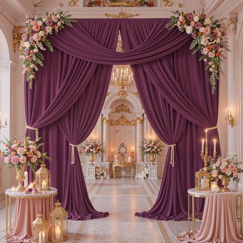 20ft x 12ft Burgundy Wrinkle-Free Backdrop Curtain for Wedding Parties, Thick Polyester 4 Panels 5x12ft for, alternate view 2