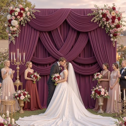 20ft x 12ft Burgundy Wrinkle-Free Backdrop Curtain for Wedding Parties, Thick Polyester 4 Panels 5x12ft for, alternate view 5
