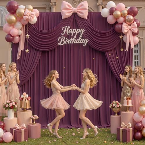 20ft x 12ft Burgundy Wrinkle-Free Backdrop Curtain for Wedding Parties, Thick Polyester 4 Panels 5x12ft for, alternate view 7