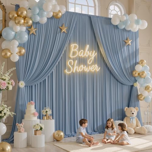 20ft x 12ft Dusty Blue Backdrop Curtains for Parties, Wrinkle Free 4 Panels Photo Backdrop Drapes Back Drop, alternate view 3
