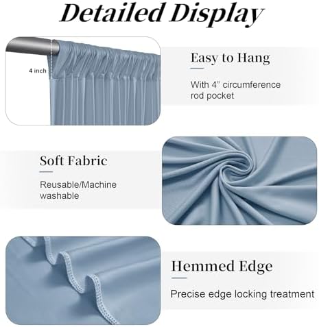 20ft x 12ft Dusty Blue Backdrop Curtains for Parties, Wrinkle Free 4 Panels Photo Backdrop Drapes Back Drop, alternate view 4