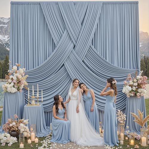 20ft x 12ft Dusty Blue Backdrop Curtains for Parties, Wrinkle Free 4 Panels Photo Backdrop Drapes Back Drop, alternate view 5