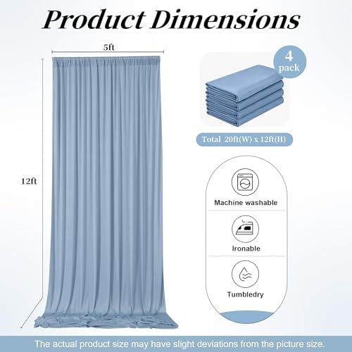 20ft x 12ft Dusty Blue Backdrop Curtains for Parties, Wrinkle Free 4 Panels Photo Backdrop Drapes Back Drop, alternate view 6