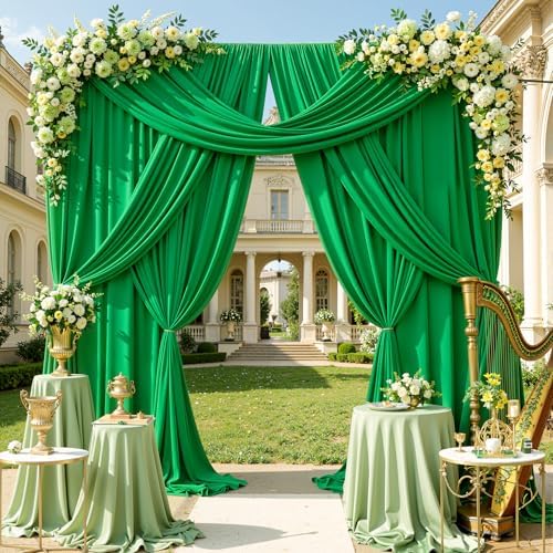 20ft x 12ft Green Wrinkle-Free Backdrop Curtain for Wedding Parties, Thick Polyester 4 Panels 5x12ft for Wedding, alternate