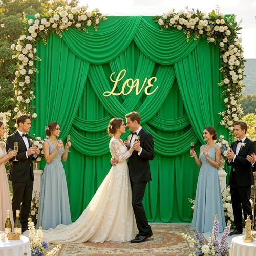 20ft x 12ft Green Wrinkle-Free Backdrop Curtain for Wedding Parties, Thick Polyester 4 Panels 5x12ft for Wedding, alternate