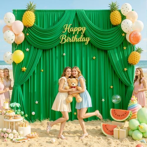 20ft x 12ft Green Wrinkle-Free Backdrop Curtain for Wedding Parties, Thick Polyester 4 Panels 5x12ft for Wedding, alternate