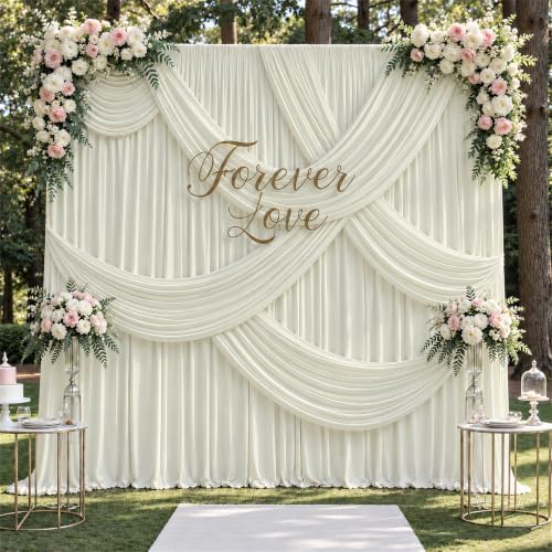20ft x 12ft Ivory Wrinkle-Free Backdrop Curtain for Wedding Parties, Thick Polyester 4 Panels 5x12ft for Wedding