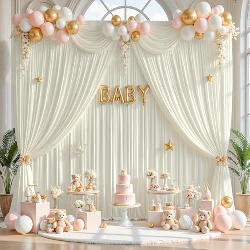 20ft x 12ft Ivory Wrinkle-Free Backdrop Curtain for Wedding Parties, Thick Polyester 4 Panels 5x12ft for Wedding, alternate