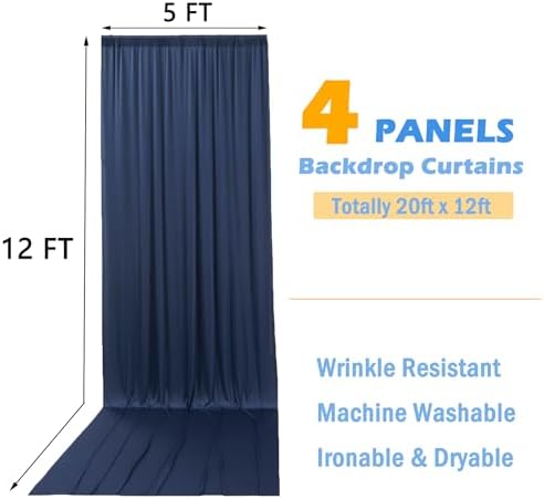 20ft x 12ft Wrinkle Free Navy Blue Backdrop Curtain for Parties, Silky Photo Backdrop Drapes 12FT Long Back Drop, alternate