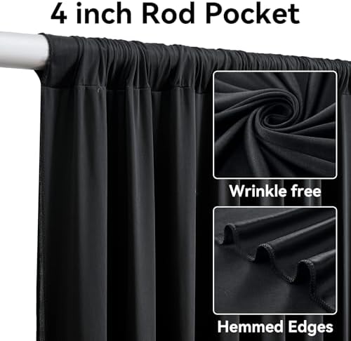 20ft x 14ft Black Backdrop Curtain for Parties, Wrinkle Free Polyester 4 Panels 5x14ft Photo Backdrop Drapes, alternate view