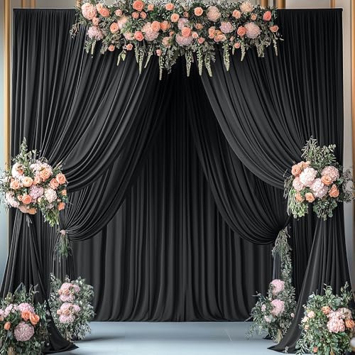 20ft x 14ft Black Backdrop Curtain for Parties, Wrinkle Free Polyester 4 Panels 5x14ft Photo Backdrop Drapes, alternate view