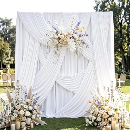 20ft x 14ft White Backdrop Curtain for Parties, Wrinkle Free Polyester 4 Panels 5x14ft Photo Backdrop Drapes, alternate view